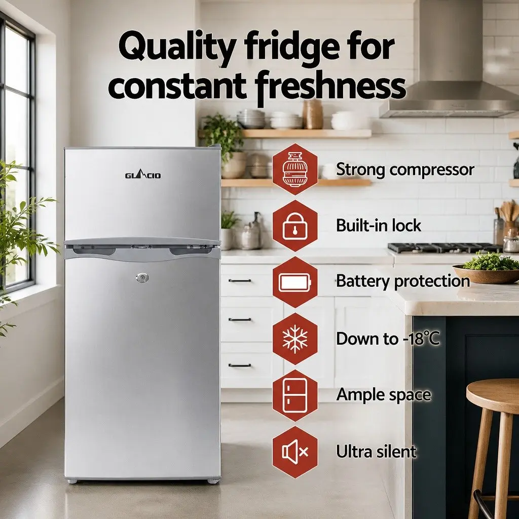 100L Portable Fridge Freezer 12V 24V 240V Silver