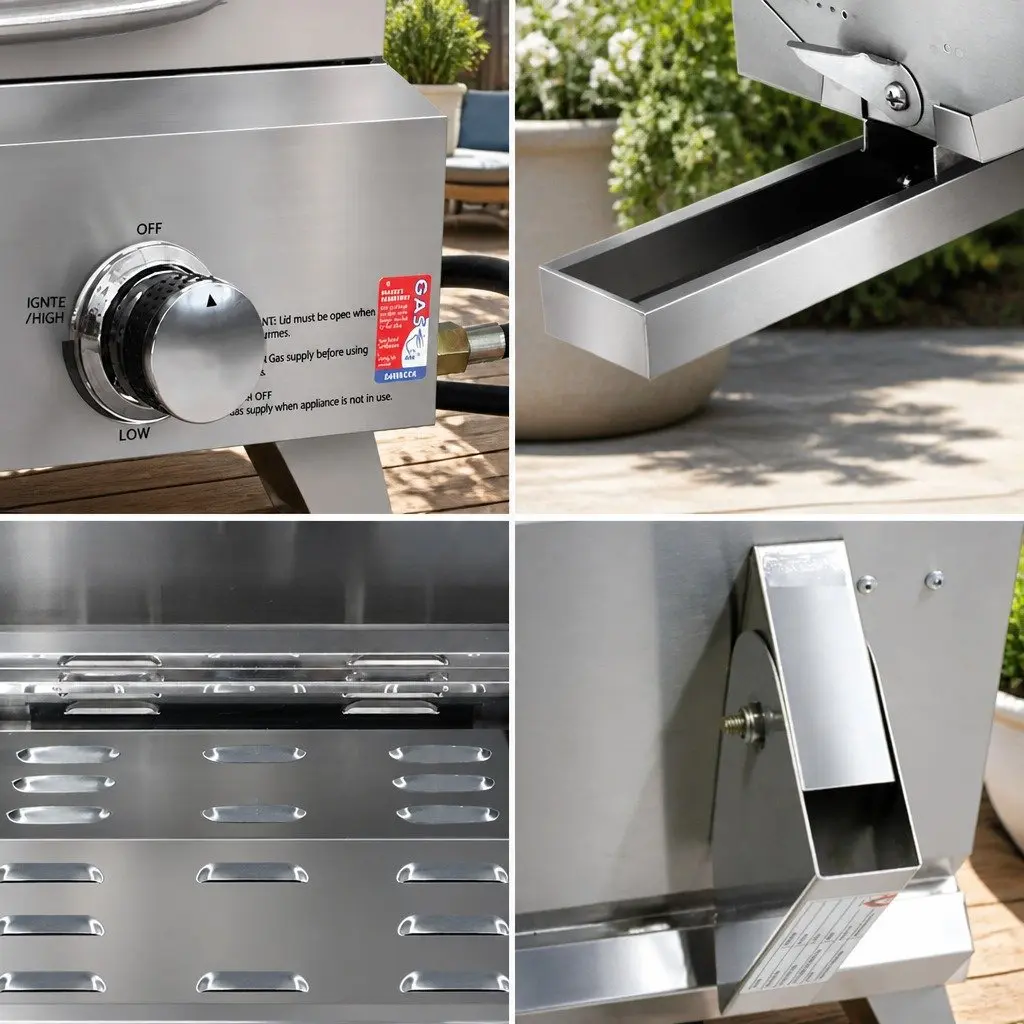 Portable Gas BBQ Grill 2 Burners Stainless Steel Foldable Cooking Outdoor Garden