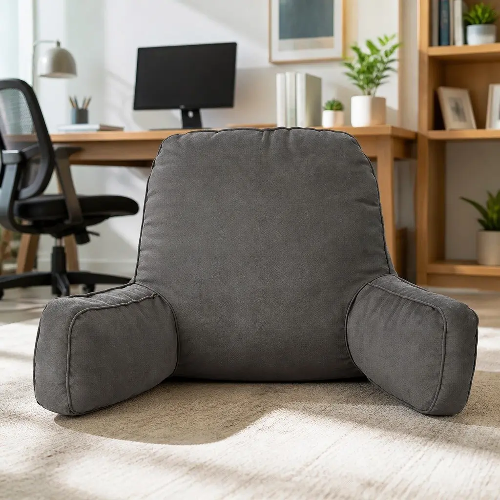 Reading Pillow Ergonomic Back Rest Support Cushion Grey 49x49x15 cm