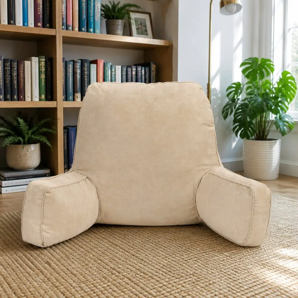 Back Rest Reading Pillow Cushion Oatmeal Ergonomic with Armrests 49x49x15cm
