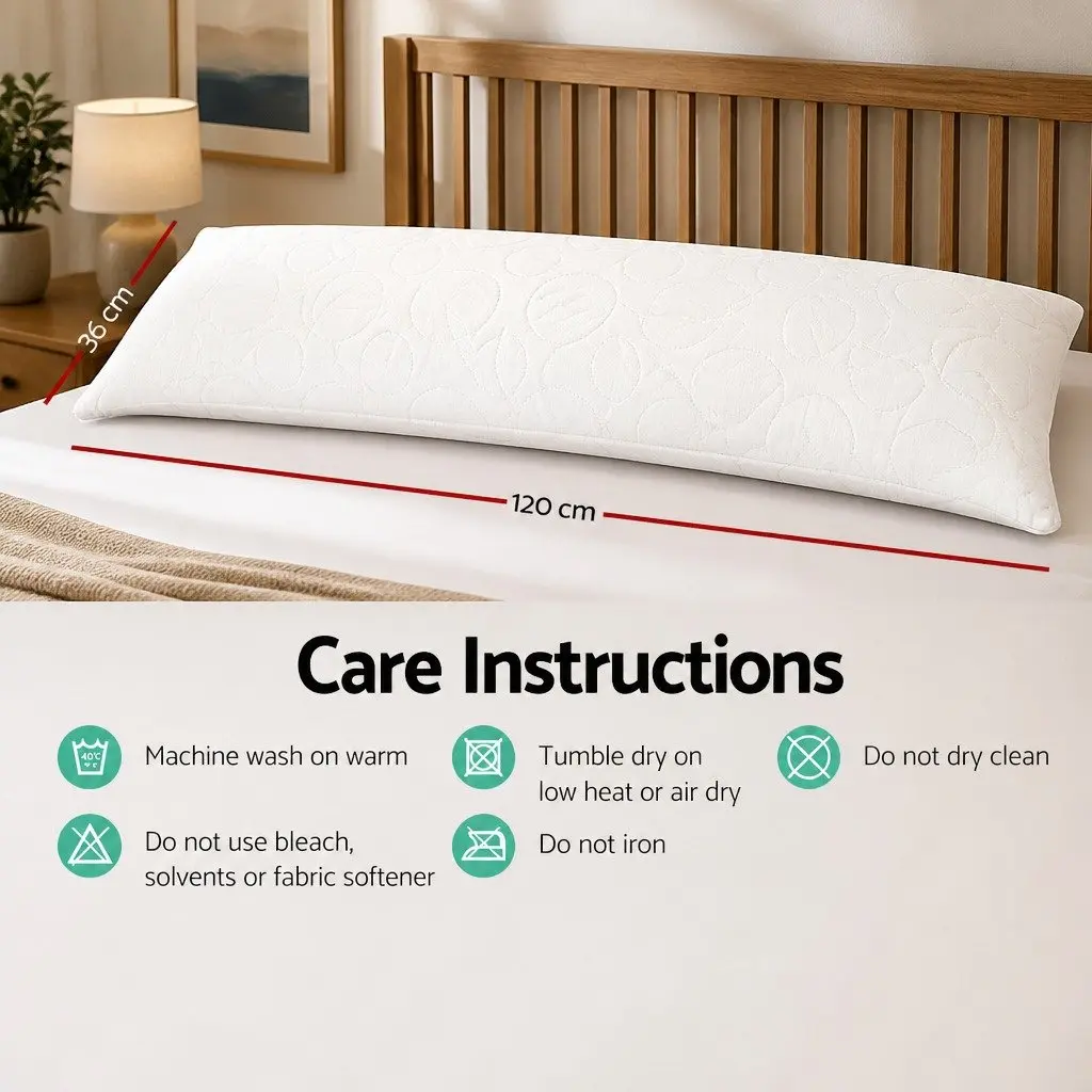 Body Support Pillow Full Length Memory Foam White Bamboo Cover Machine Washable