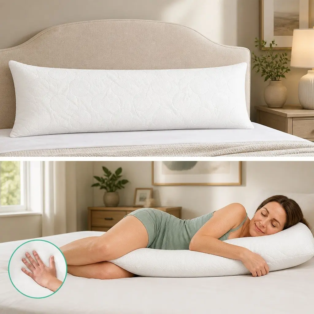 Body Support Pillow Full Length Memory Foam White Bamboo Cover Machine Washable