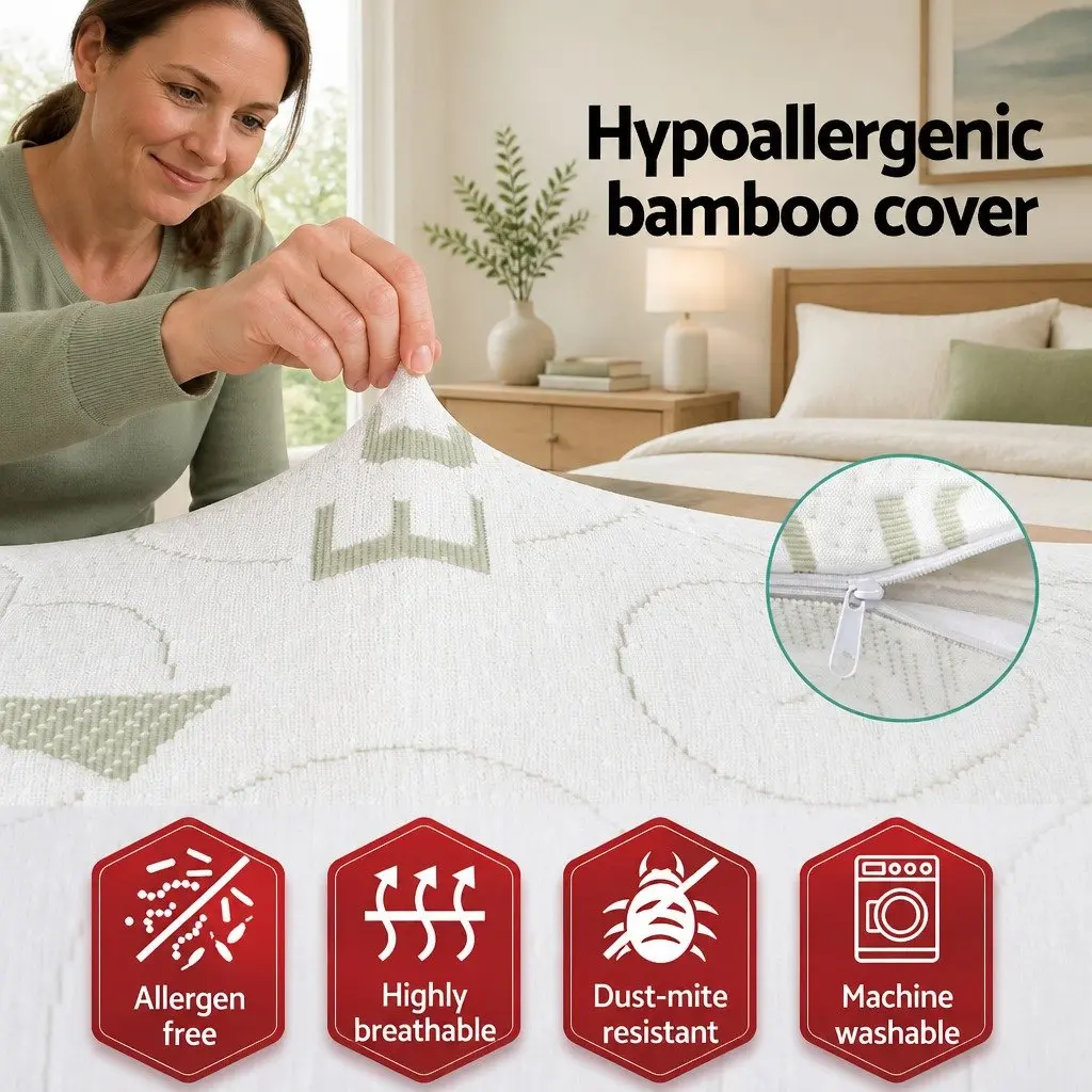Body Support Pillow Full Length Memory Foam White Bamboo Cover Machine Washable
