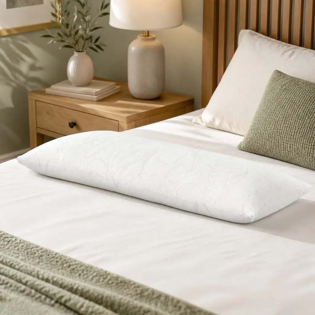 Body Support Pillow Full Length Memory Foam White Bamboo Cover Machine Washable