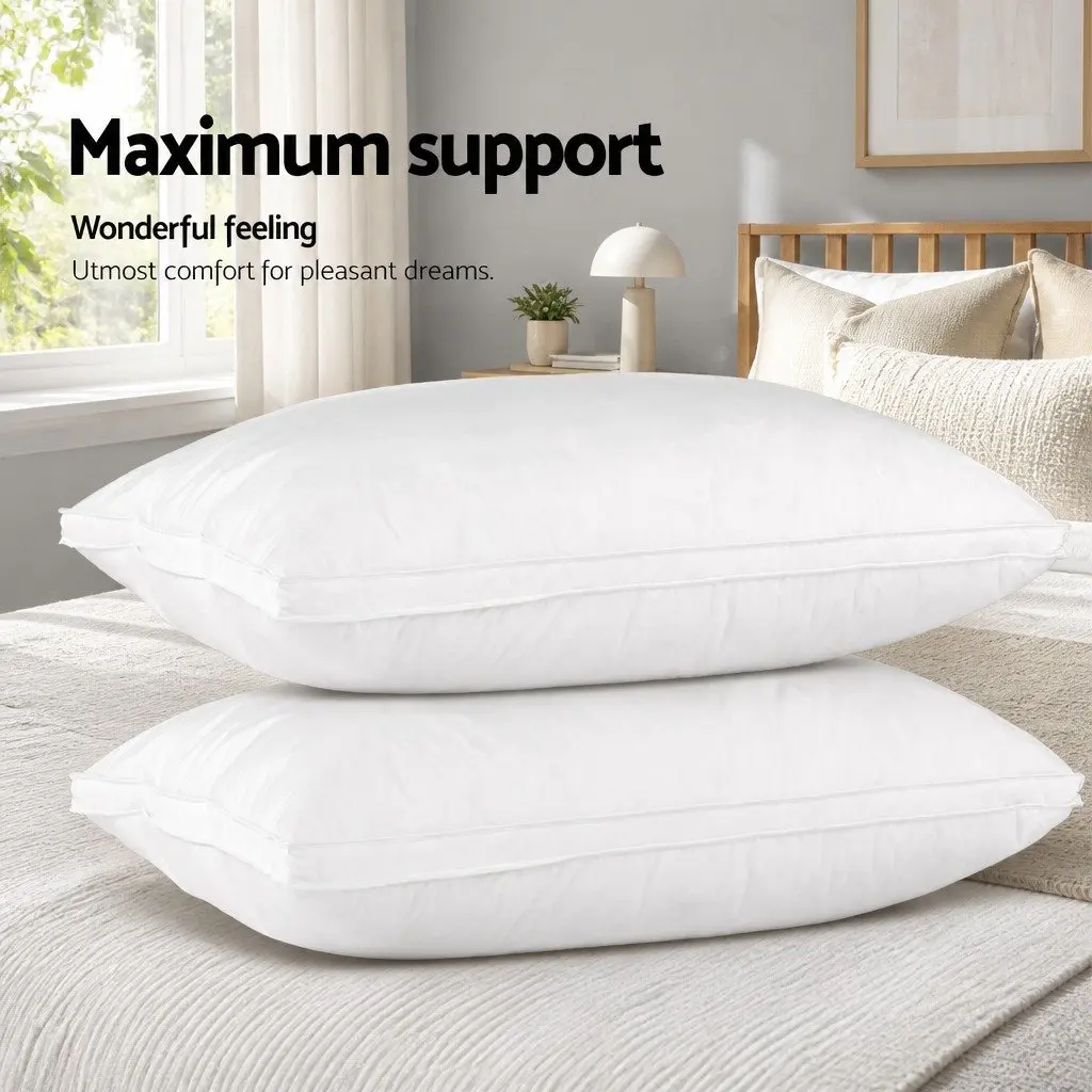 Duck Feather Down Pillow Twin Pack Neck Support Standard Size 75 x 50cm White