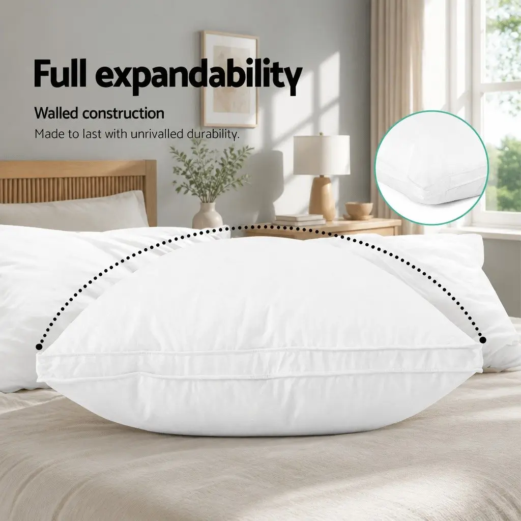 Duck Feather Down Pillow Twin Pack Neck Support Standard Size 75 x 50cm White