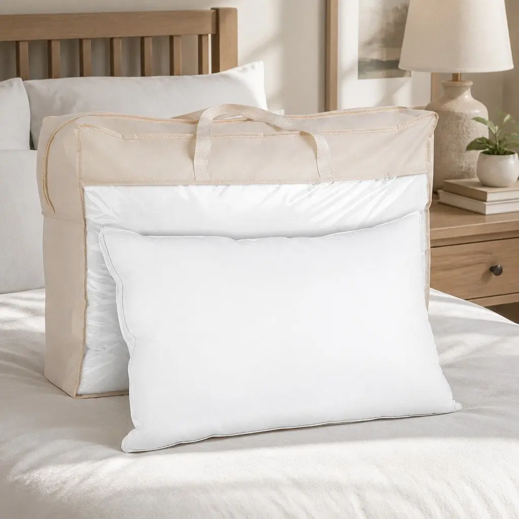 Duck Feather Down Pillow Twin Pack Neck Support Standard Size 75 x 50cm White