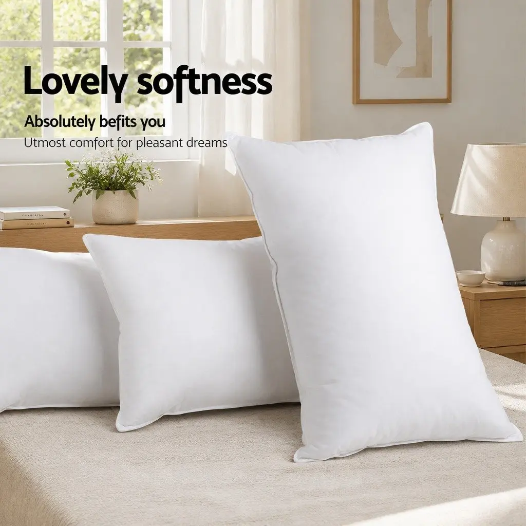Duck Feather Down Pillow Twin Pack Hypoallergenic Cotton Casing 73 x 48cm White