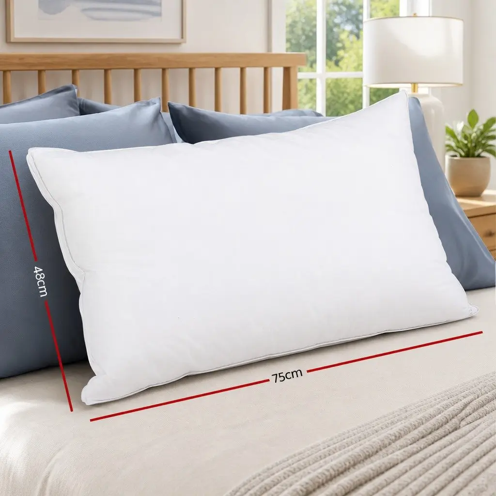 Goose Feather Down Pillow Twin Pack White Standard Size 75 x 50cm Head Neck Support