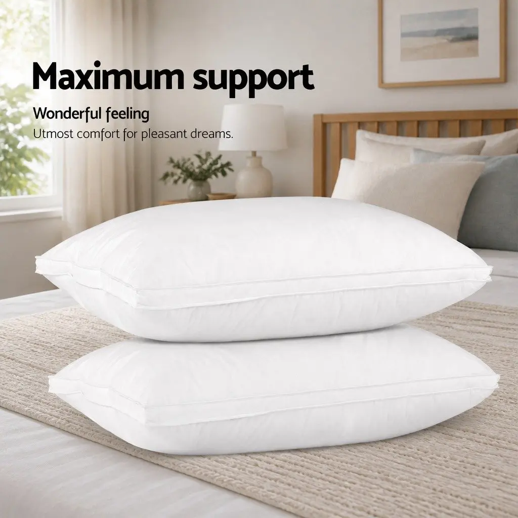 Goose Feather Down Pillow Twin Pack White Standard Size 75 x 50cm Head Neck Support