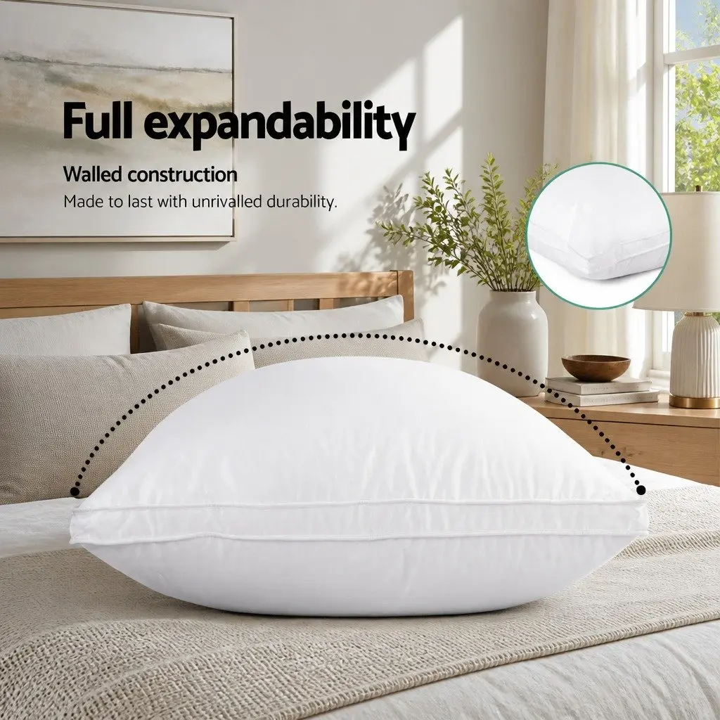 Goose Feather Down Pillow Twin Pack White Standard Size 75 x 50cm Head Neck Support