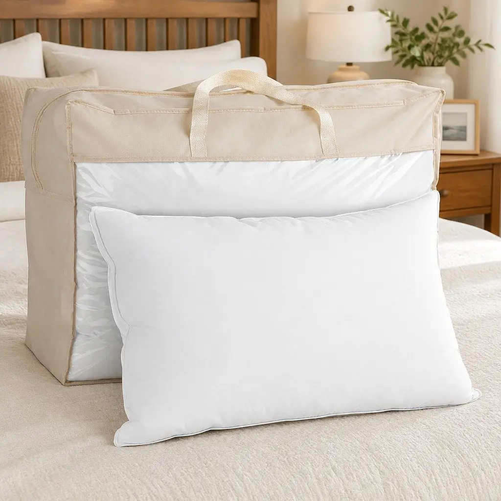 Goose Feather Down Pillow Twin Pack White Standard Size 75 x 50cm Head Neck Support
