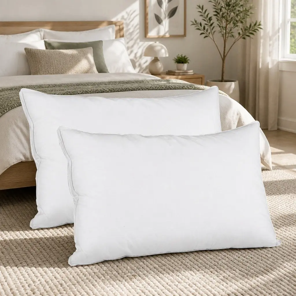 Goose Feather Down Pillow Twin Pack White Standard Size 75 x 50cm Head Neck Support