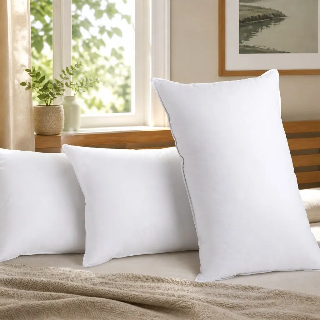 Goose Feather Down Pillow Twin Pack Hypo-Allergenic Cotton 75cm x 50cm
