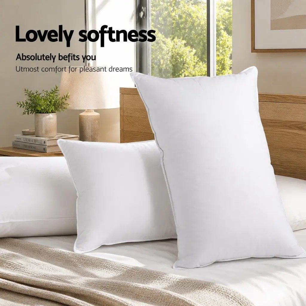 Goose Feather Down Pillow Twin Pack Hypo-Allergenic Cotton 75cm x 50cm
