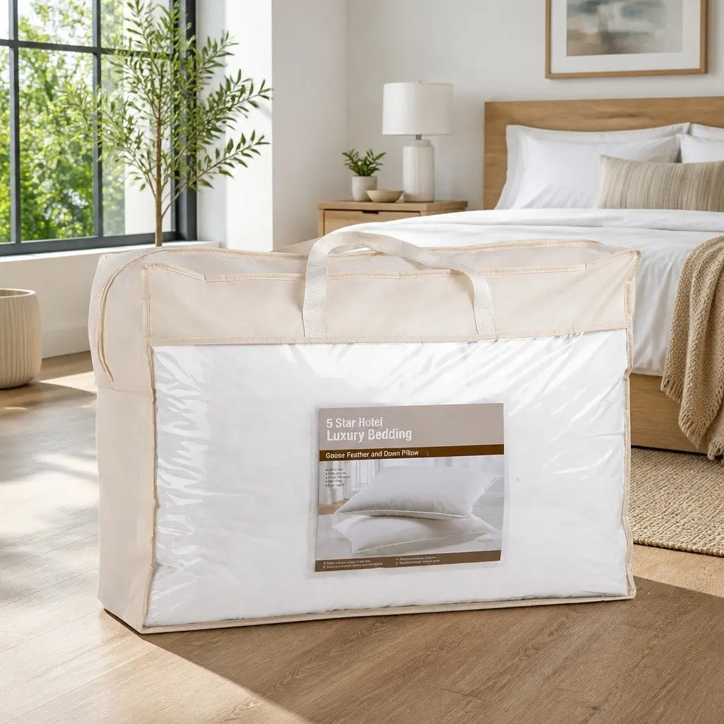 Goose Feather Down Pillow Twin Pack Hypo-Allergenic Cotton 75cm x 50cm
