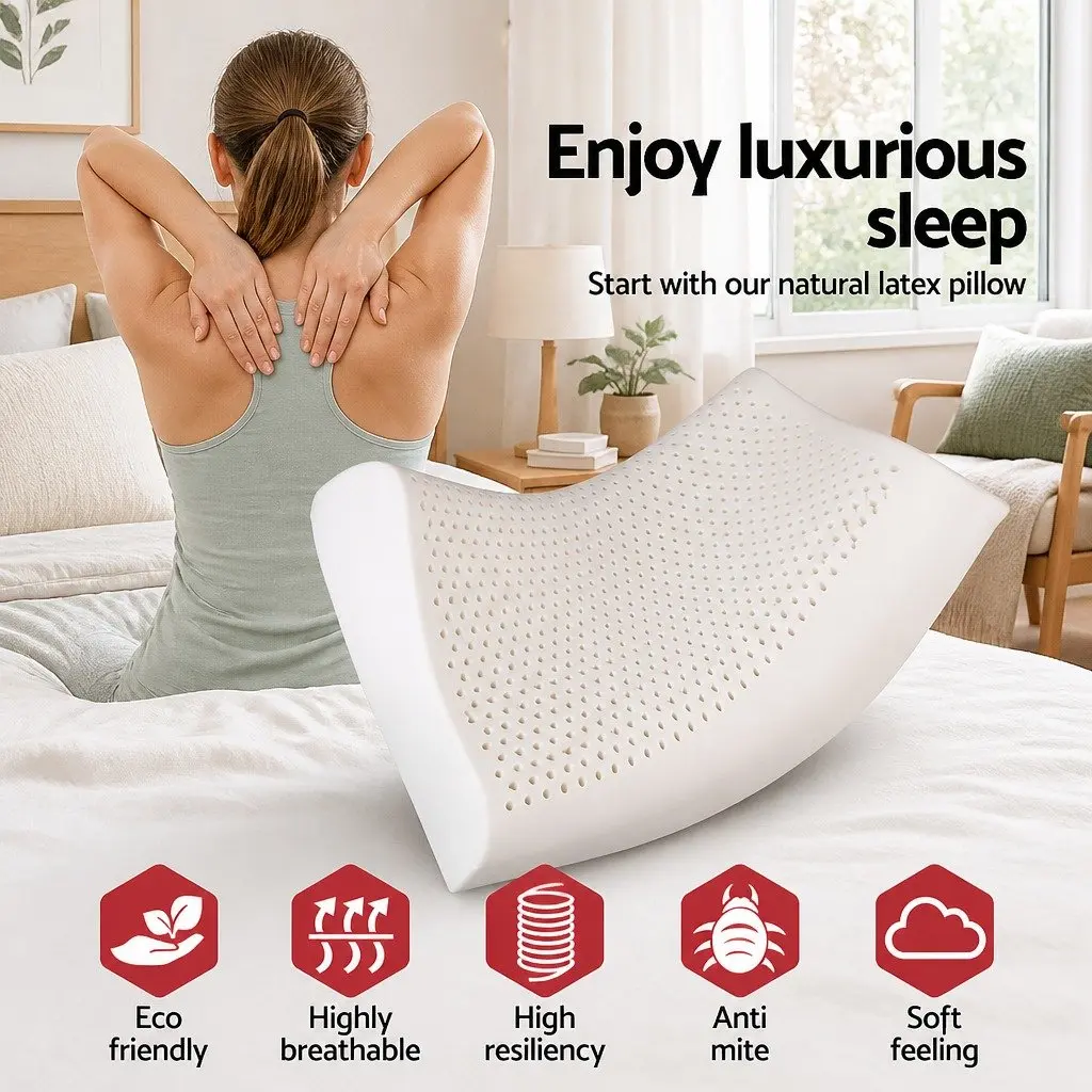 Latex Pillow Contour 2-Zone Natural Support Size 60 x 40 x 10-12cm White Twin Pack