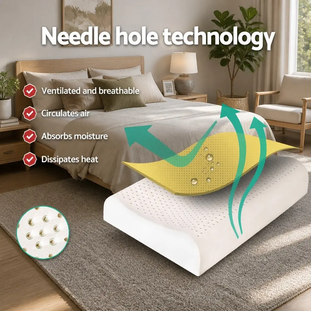 Latex Pillow Contour 2-Zone Natural Support Size 60 x 40 x 10-12cm White Twin Pack