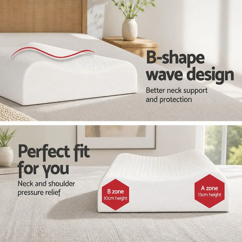 Latex Pillow Contour 2-Zone Natural Support Size 60 x 40 x 10-12cm White Twin Pack