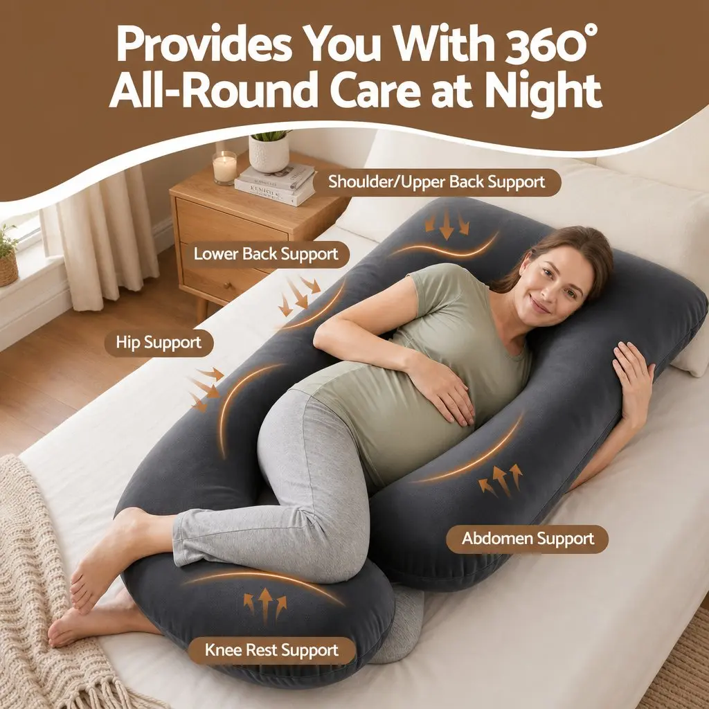 G-Shaped Pregnancy Pillow Full Body Maternity Support Cushion 131 x 70 cm Dark Grey