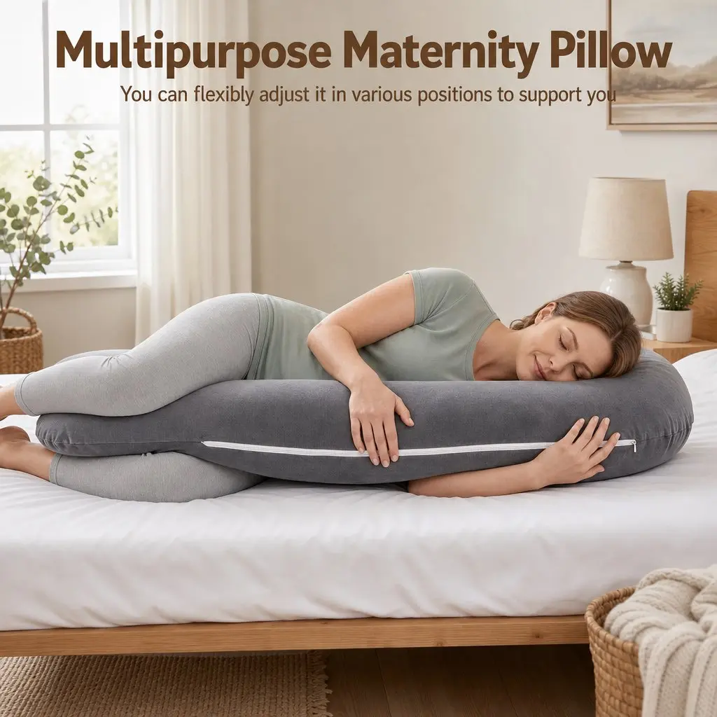 L-Shaped Pregnancy Pillow Side Sleeping Maternity Body Support Head Neck Belly