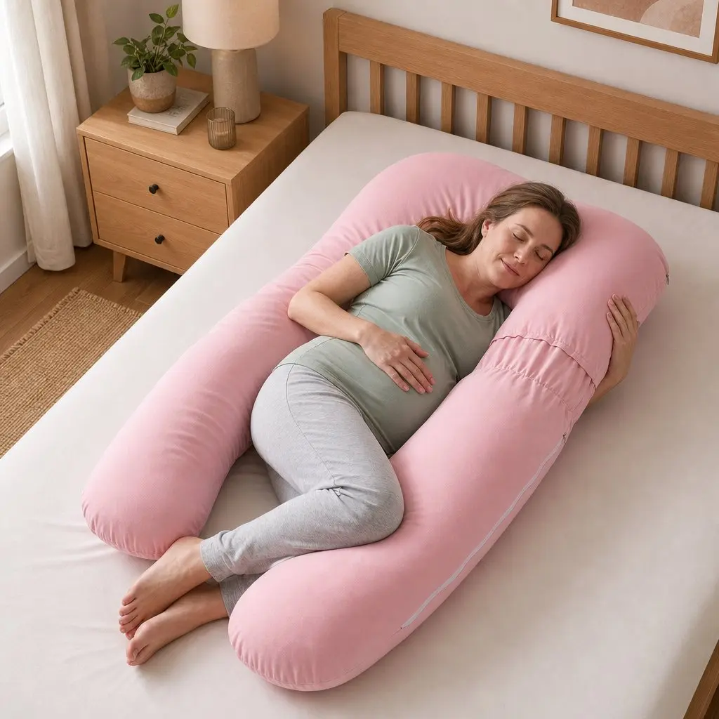 U Shaped Full Body Pregnancy Pillow Cotton Jersey Cover 73 x 133 cm