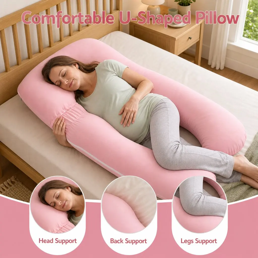 U Shaped Full Body Pregnancy Pillow Cotton Jersey Cover 73 x 133 cm