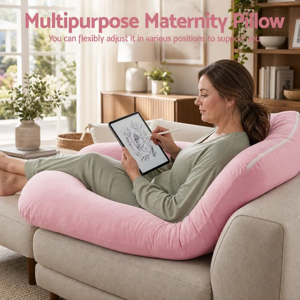 U Shaped Full Body Pregnancy Pillow Cotton Jersey Cover 73 x 133 cm