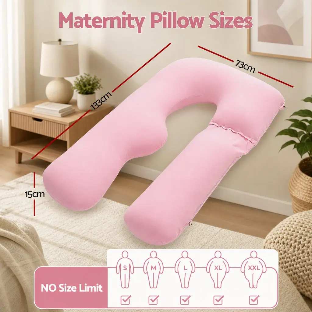 U Shaped Full Body Pregnancy Pillow Cotton Jersey Cover 73 x 133 cm