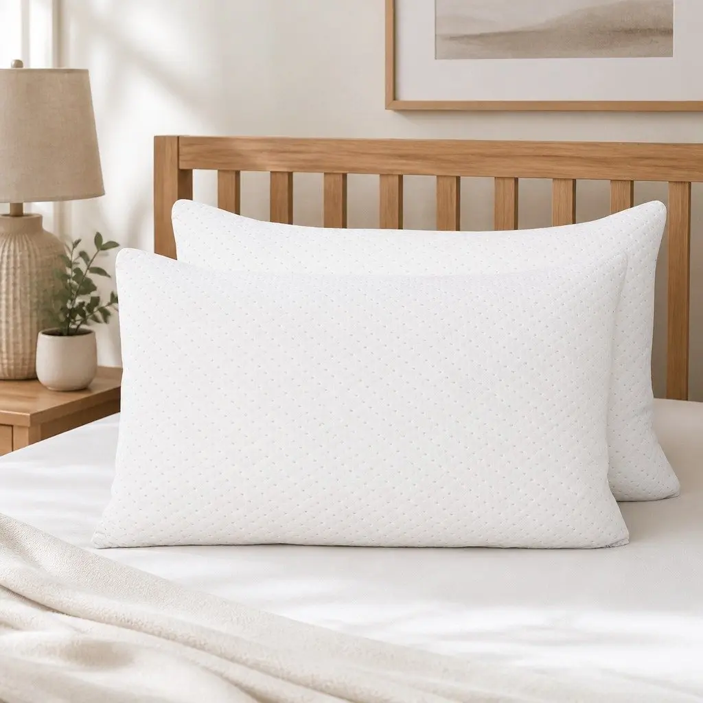 Memory Foam Pillow Shredded Gel-Infused Bamboo Cover Twin Pack 73cm x 48cm