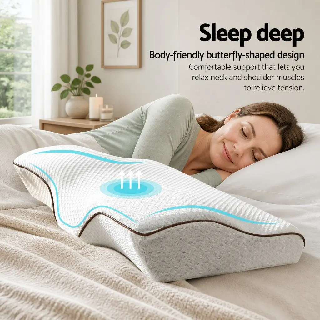 Memory Foam Pillow Ergonomic Butterfly Shape Grey 60x35cm