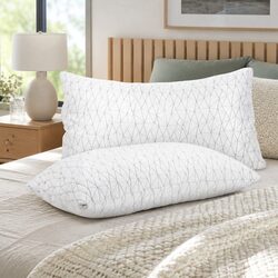 Memory Foam Pillow King Size Twin Pack White Gel-Infused Shredded Foam