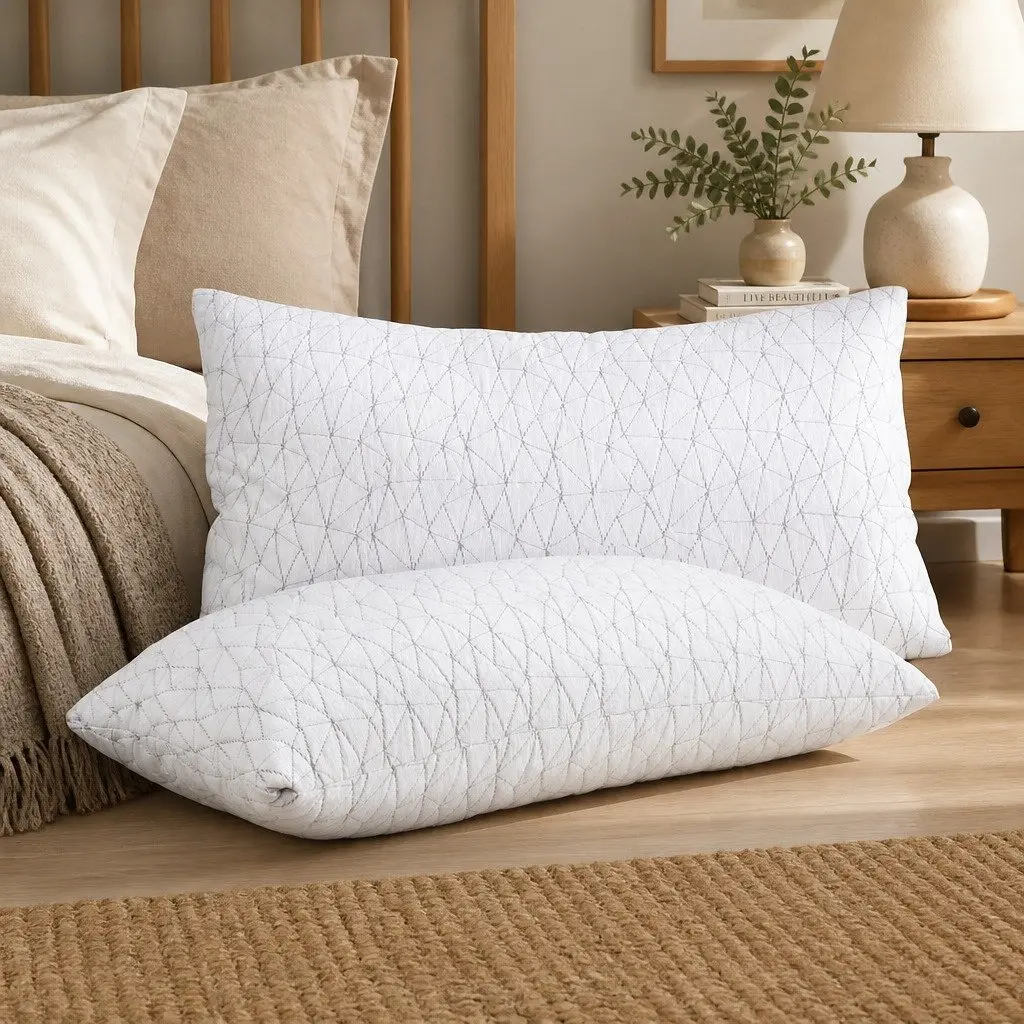 Memory Foam Pillow Gel-Infused Shredded Foam King Size Twin Pack White