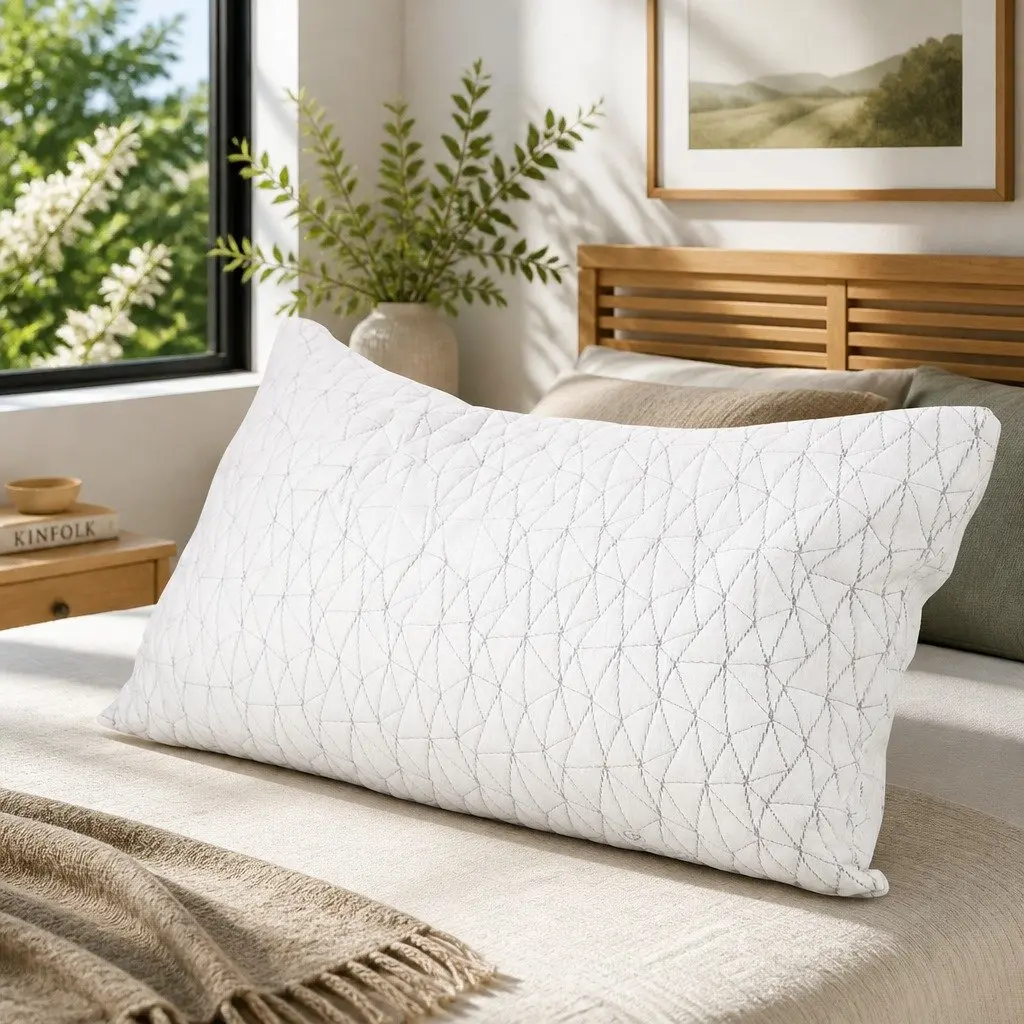 Memory Foam Pillow Gel-Infused Shredded Foam King Size Twin Pack White