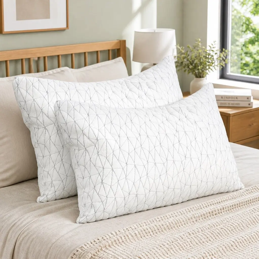 Memory Foam Pillow Gel-Infused Shredded Foam King Size Twin Pack White