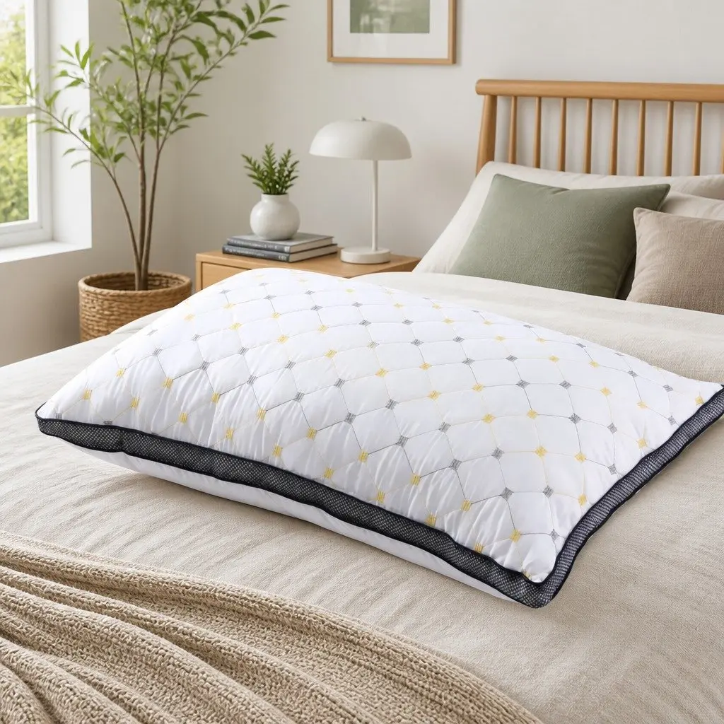 Microfibre Pillow White Soft Bedding Sleep Support Embroidery Design 70x45cm