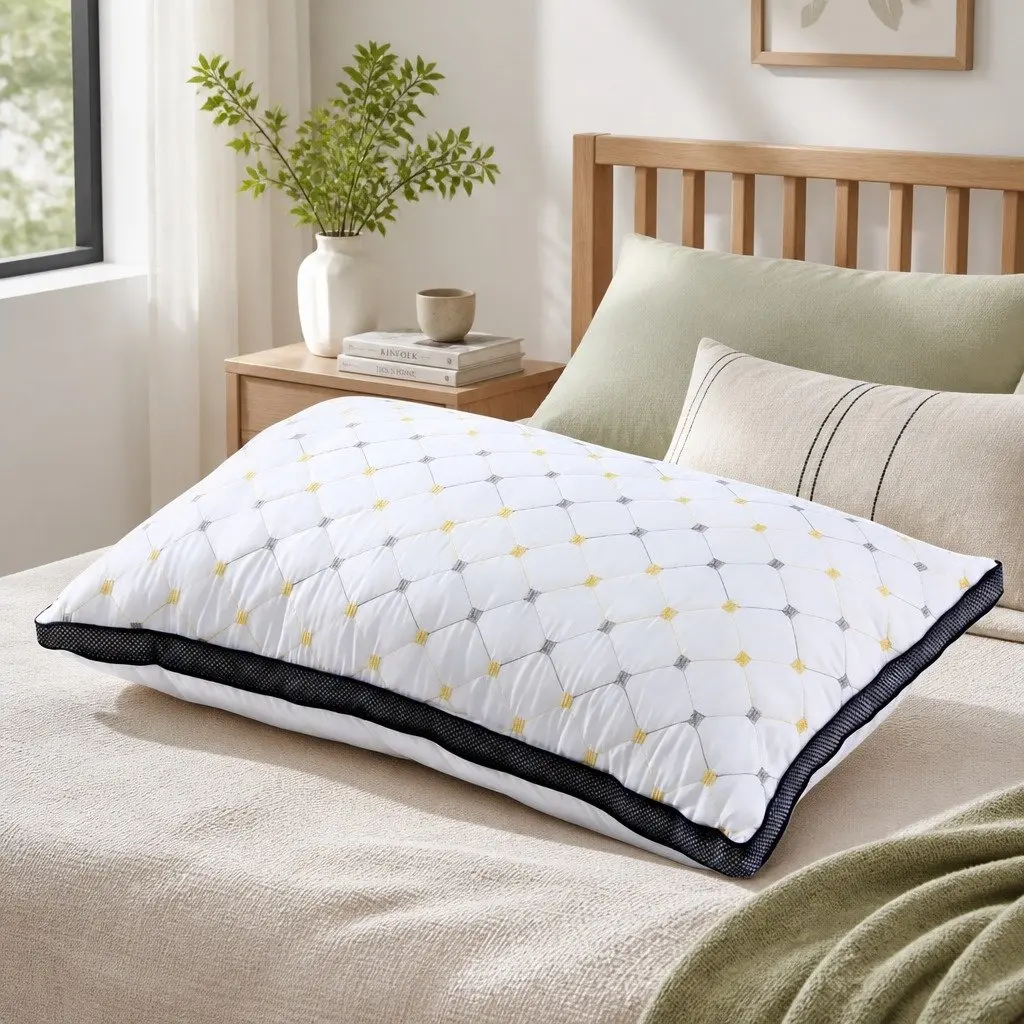 Microfibre Pillow White Soft Bedding Sleep Support Embroidery Design 70x45cm