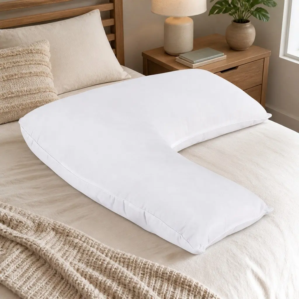 V Shape Body Pillow Boomerang Nursing Cushion Side Sleeper Support White