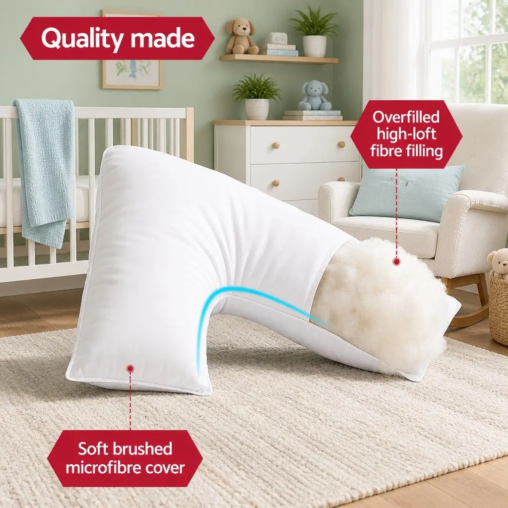 V Shape Body Pillow Boomerang Nursing Cushion Side Sleeper Support White