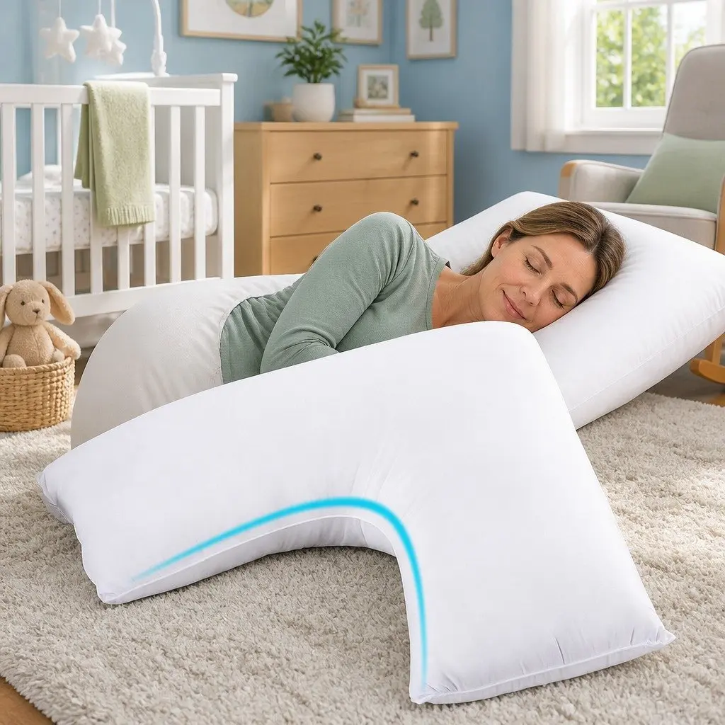 V Shape Body Pillow Boomerang Nursing Cushion Side Sleeper Support White