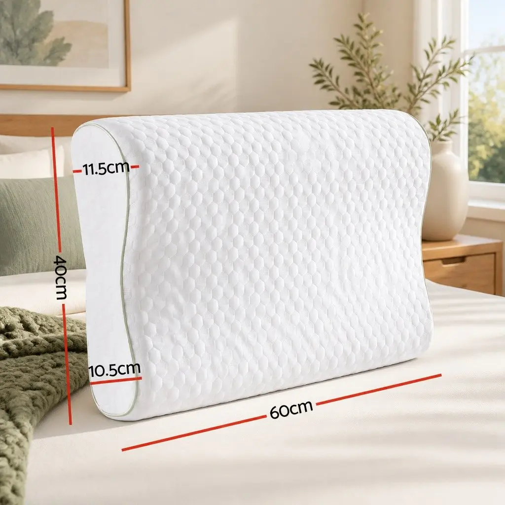 Memory Foam Pillow Contour Neck Support White Ergonomic Design Removable Cover