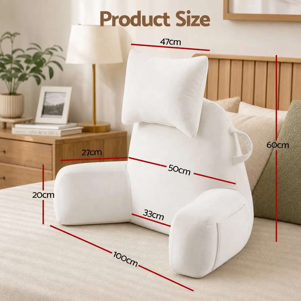 Reading Pillow Detachable Neck Roll with Armrests Backrest Support Beige