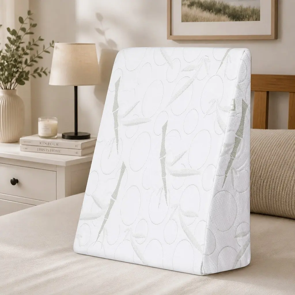 Wedge Pillow Ergonomic Cooling Gel Memory Foam 61 x 62 x 20cm White Bamboo Cover