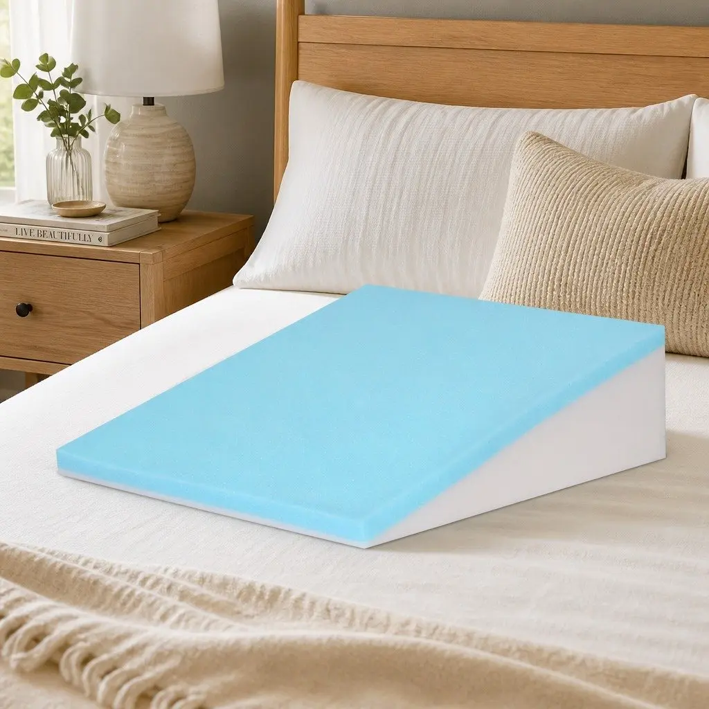 Wedge Pillow Ergonomic Cooling Gel Memory Foam 61 x 62 x 20cm White Bamboo Cover