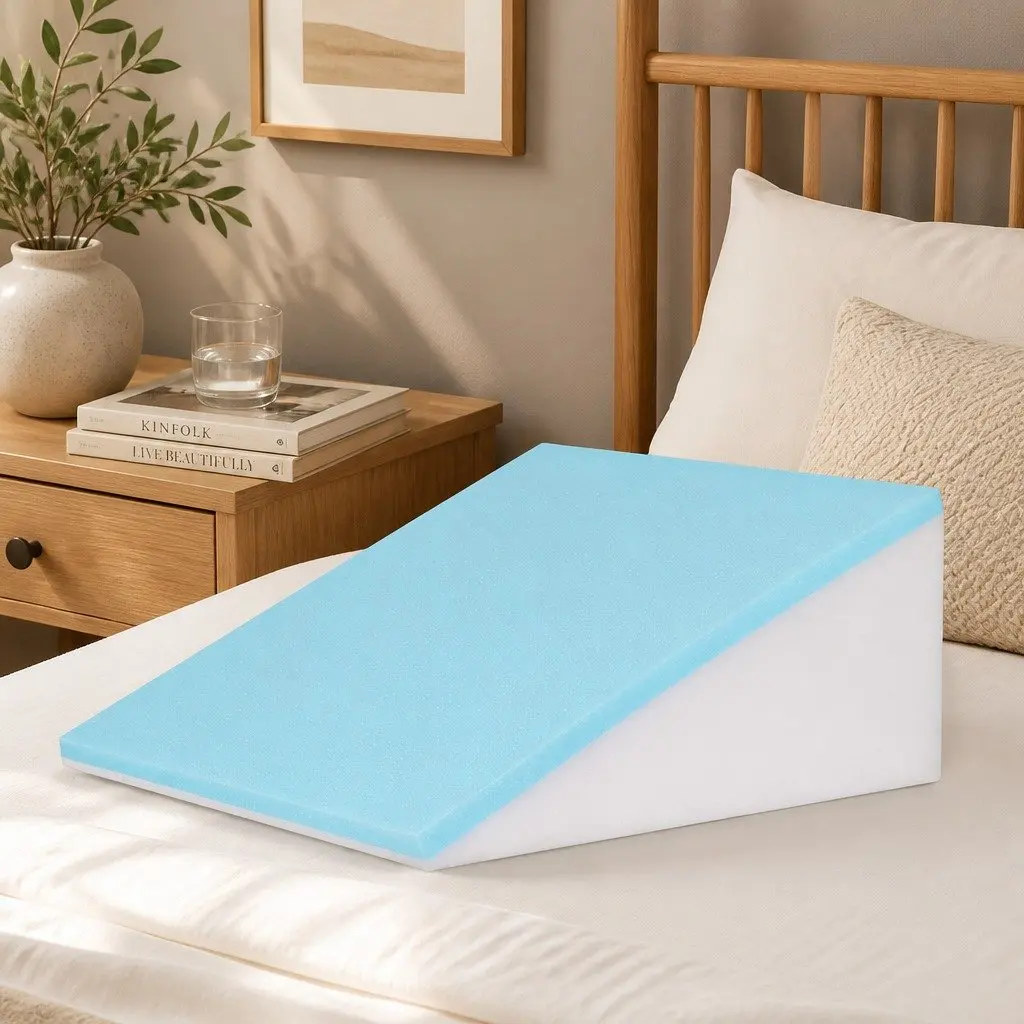 Wedge Pillow Ergonomic Grey Cooling Gel Memory Foam 62 x 30 x 62 cm