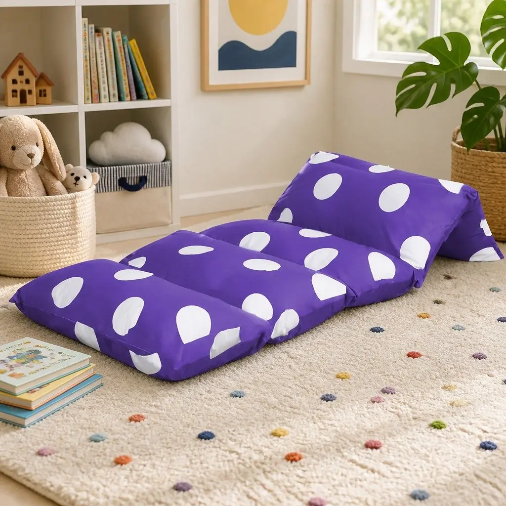 Kids Foldable Floor Lounger Pillow Large Purple