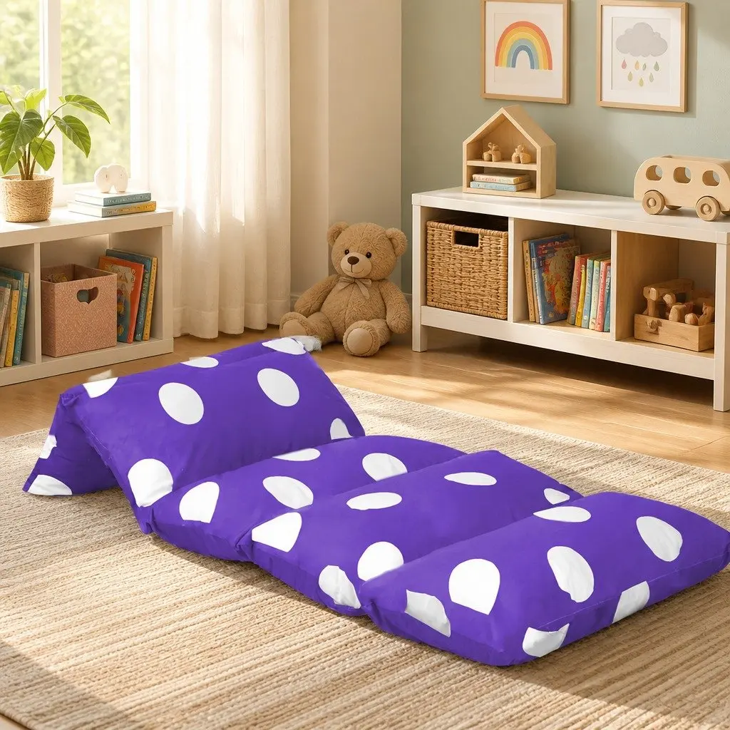 Kids Foldable Floor Lounger Pillow Large Purple