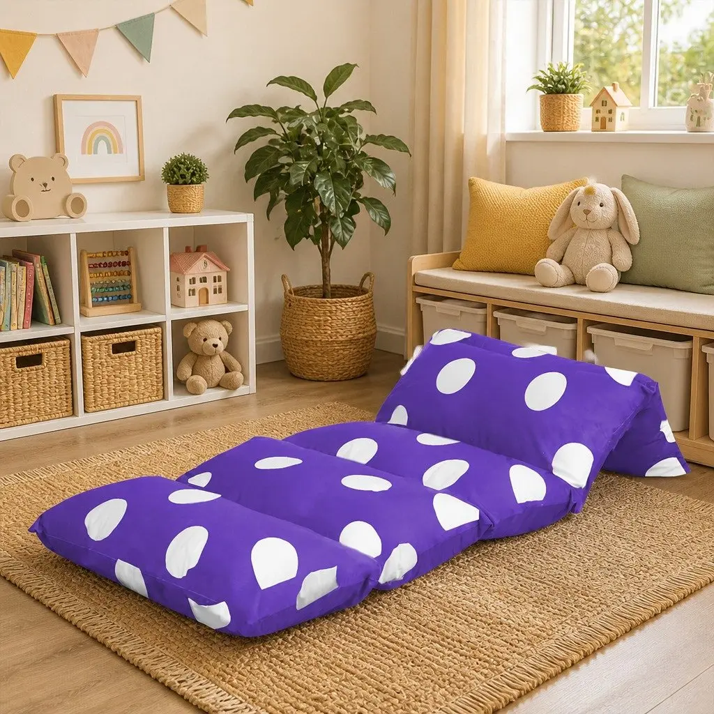 Kids Foldable Floor Lounger Pillow Large Purple