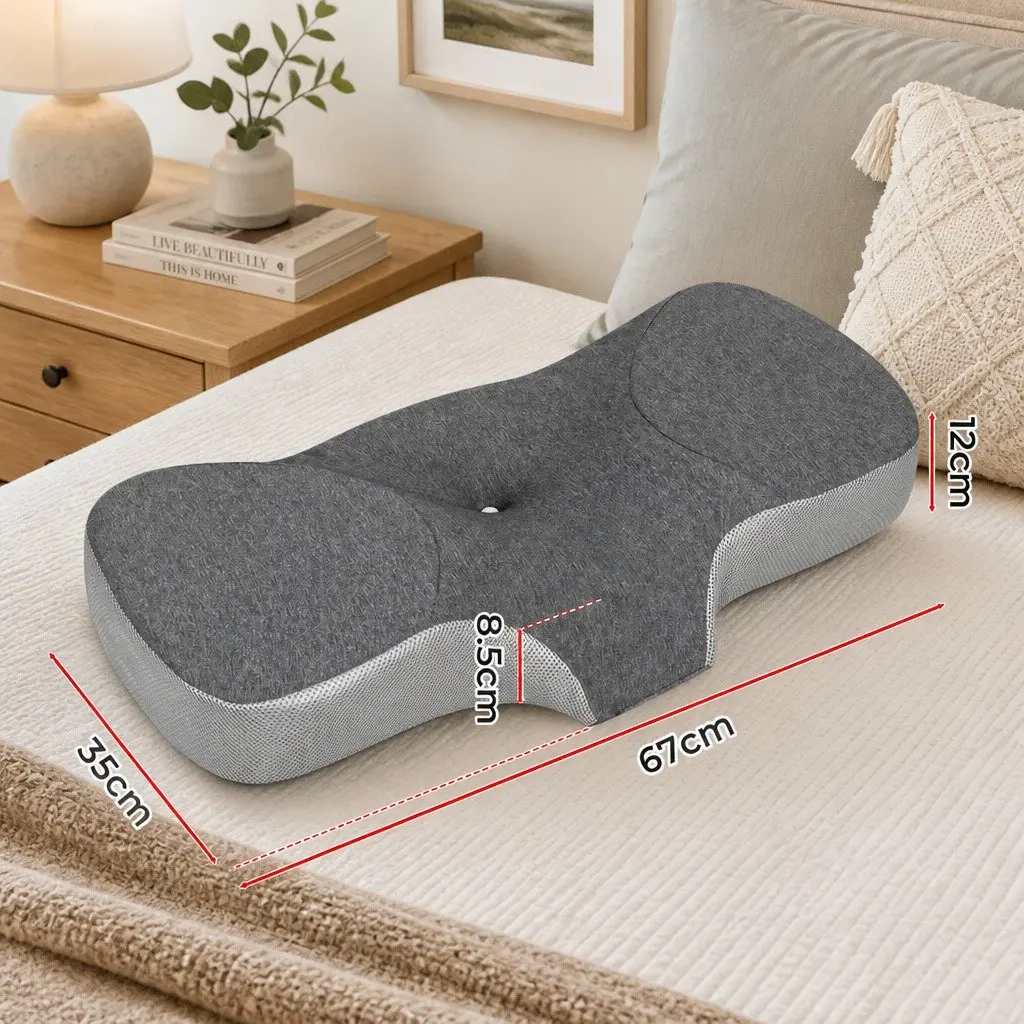 Memory Foam Pillow Neck Support Ergonomic Design Breathable Pillowcase Grey