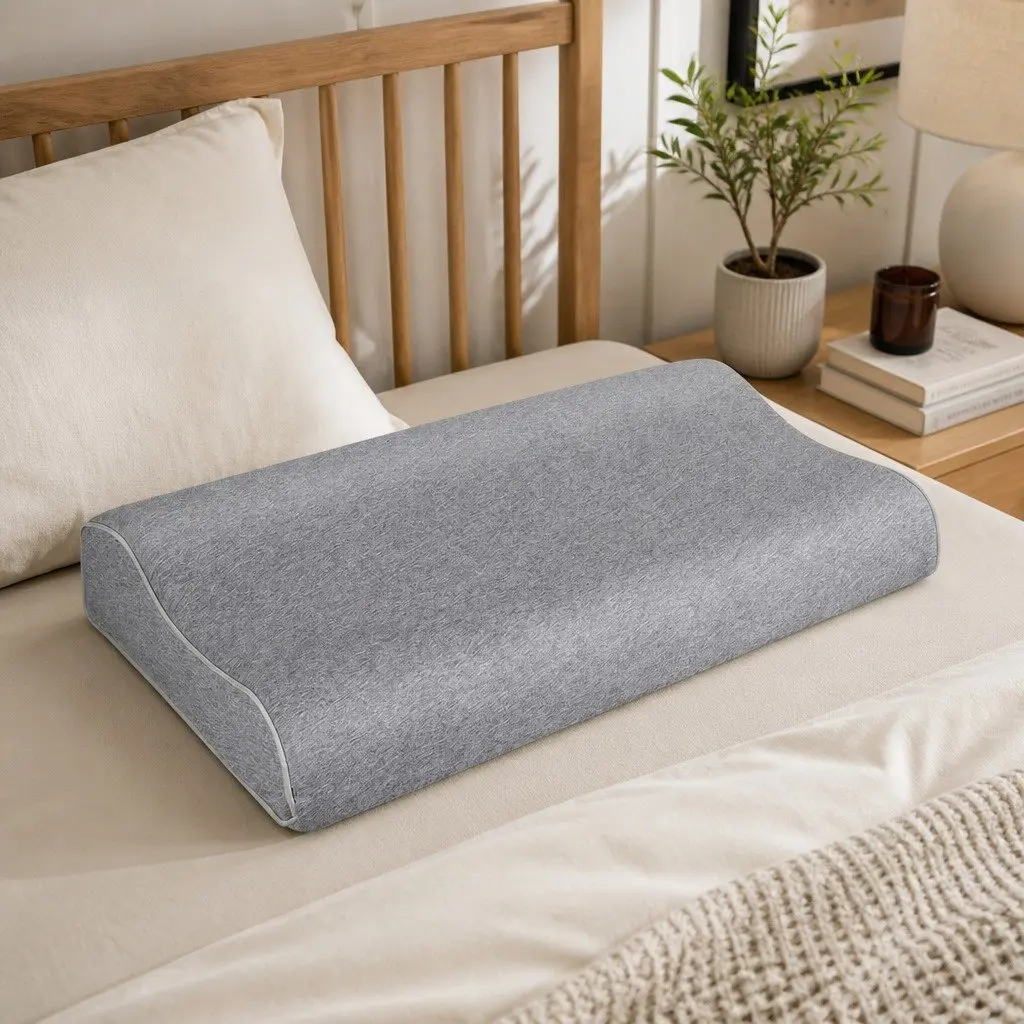 Memory Foam Pillow Pair Bamboo Charcoal Ergonomic Neck Support Grey Removable